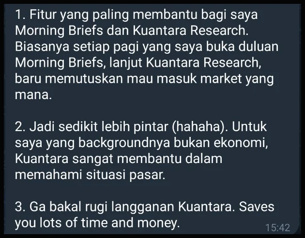 Cuplikan testimoni pengguna Kuantara Terminal