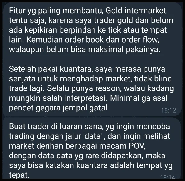 Cuplikan testimoni pengguna Kuantara Terminal